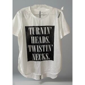 Reebok Womens Studio Dance Shirt Short Sleeve Turnin Heads Twistin Necks Medium